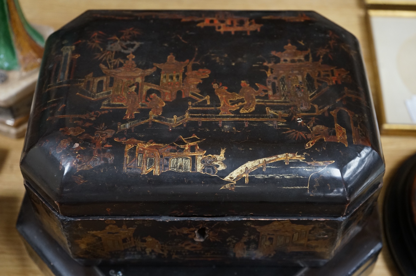 A group of 19th/20th century Chinese lacquer boxes, the largest 34cm wide